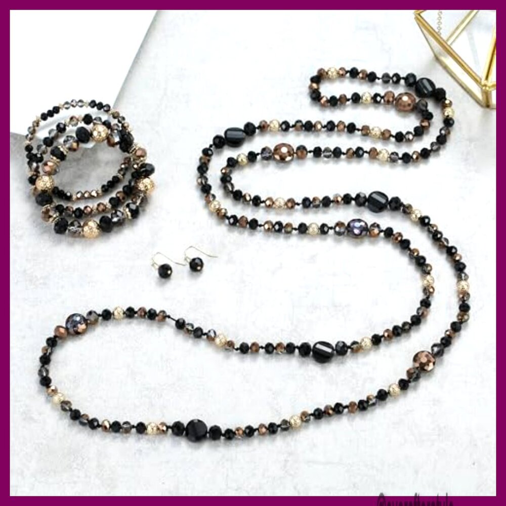 60-Inch Crystal Shell Bead Statement Necklace Set… - image 3